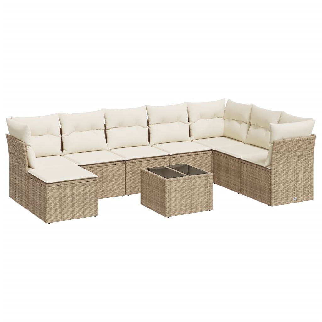 Vidaxl 9-Cz. Set di Mobili da Giardino con Cuscini, Beige, Polyrattan