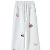 Princess Style Cartoon Embroidered Wide-Leg Drawstring Pants for Women