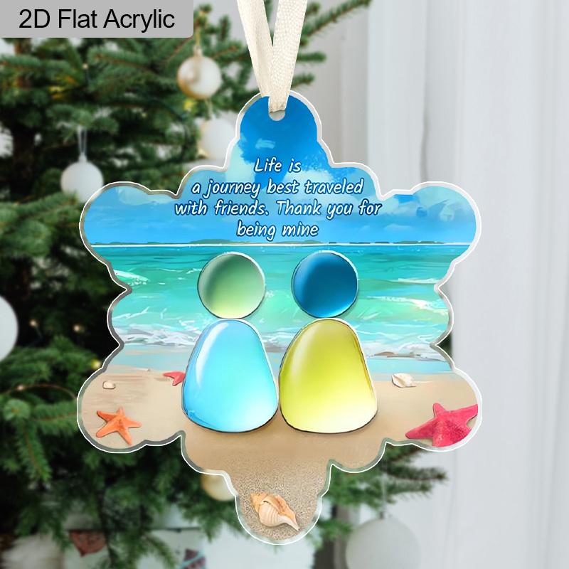 1pc/2pcs Snowflake-Shaped Sea Acrylic Keepsake, Sea AcrylicFriendship Christmas Tree Hanging Ornament,Acrylic Friendship Gifts for Best Friends