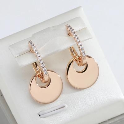Smooth Round Coin Drop Dangle Earrings for Women Gold Color Fashion Jewelry Party Daily Personality Accessories