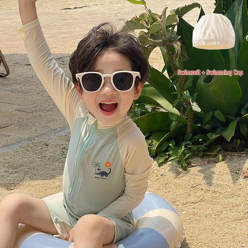 2025 Kids' Dinosaur Rash Guard: Long-Sleeve, Quick-Drying Summer Swimsuit
