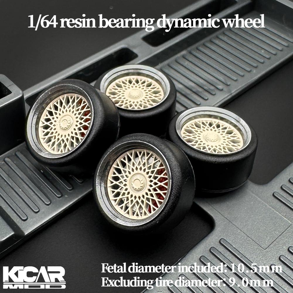 Kicarmod 1/64 Model Car Resin Dynamic Bearing Wheel Wheels With Rubber Tires Brake Disc Diameter 10.5Mm&10.8Mm For Mini Gt