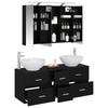 Bathroom Furniture Set 4 Pcs Black Oak Engineered Wood and Glass