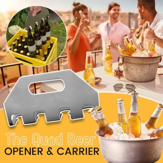 The Quad Beer Opener Stainless Steel Beer Bottle Carrier Multi-Tool Beer Caddy Holder with Bottle Opener Carry And Open 4 Bottles for Beer Lovers BBQs