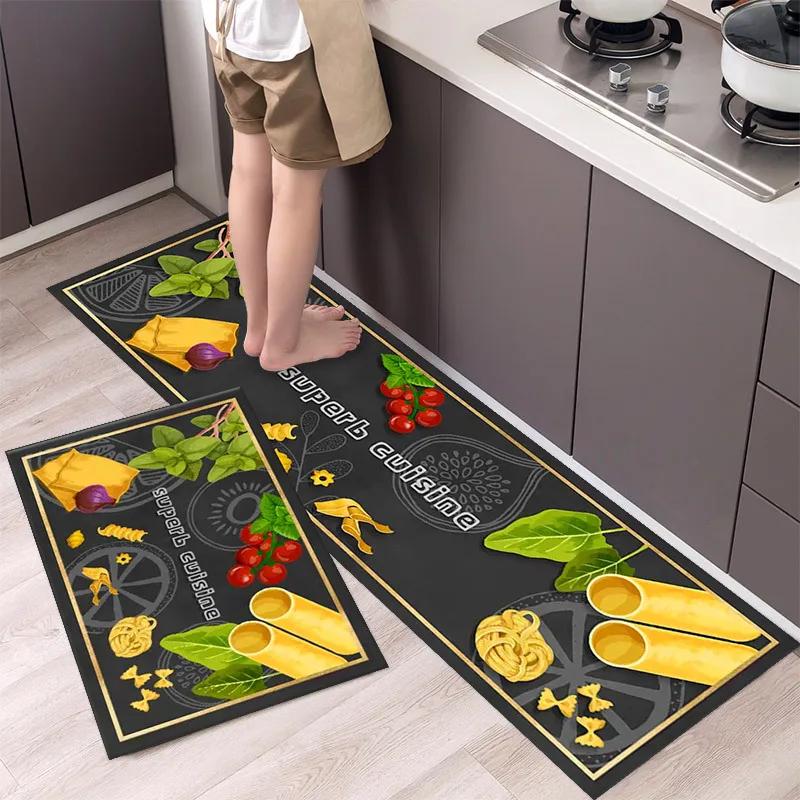 Non-slip Kitchen Carpet Leaves Pattern Rugs for Bedroom Oilproof Home Entrance Door Foot Mat Kitchen Mats for Floor Waterproof