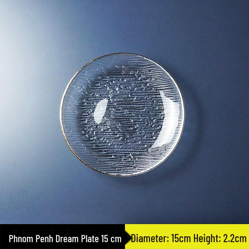 Japanese Style Round Glass Plate with Gold Rim