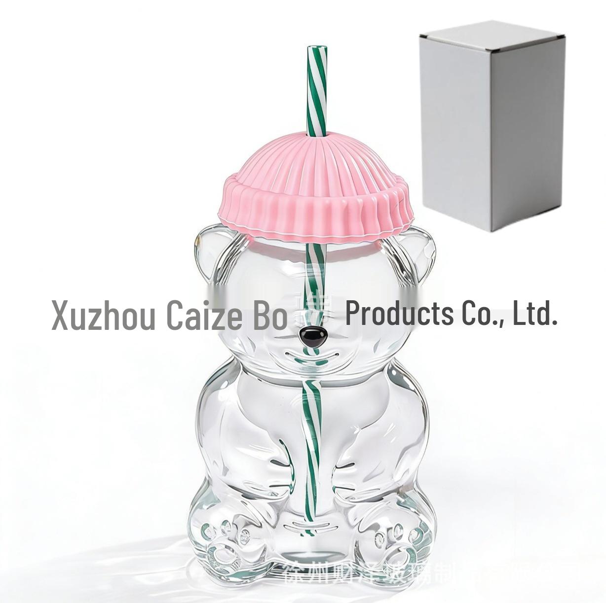 Teddy Bear Cartoon Glass Straw Cup - Cute Christmas Edition 560ml