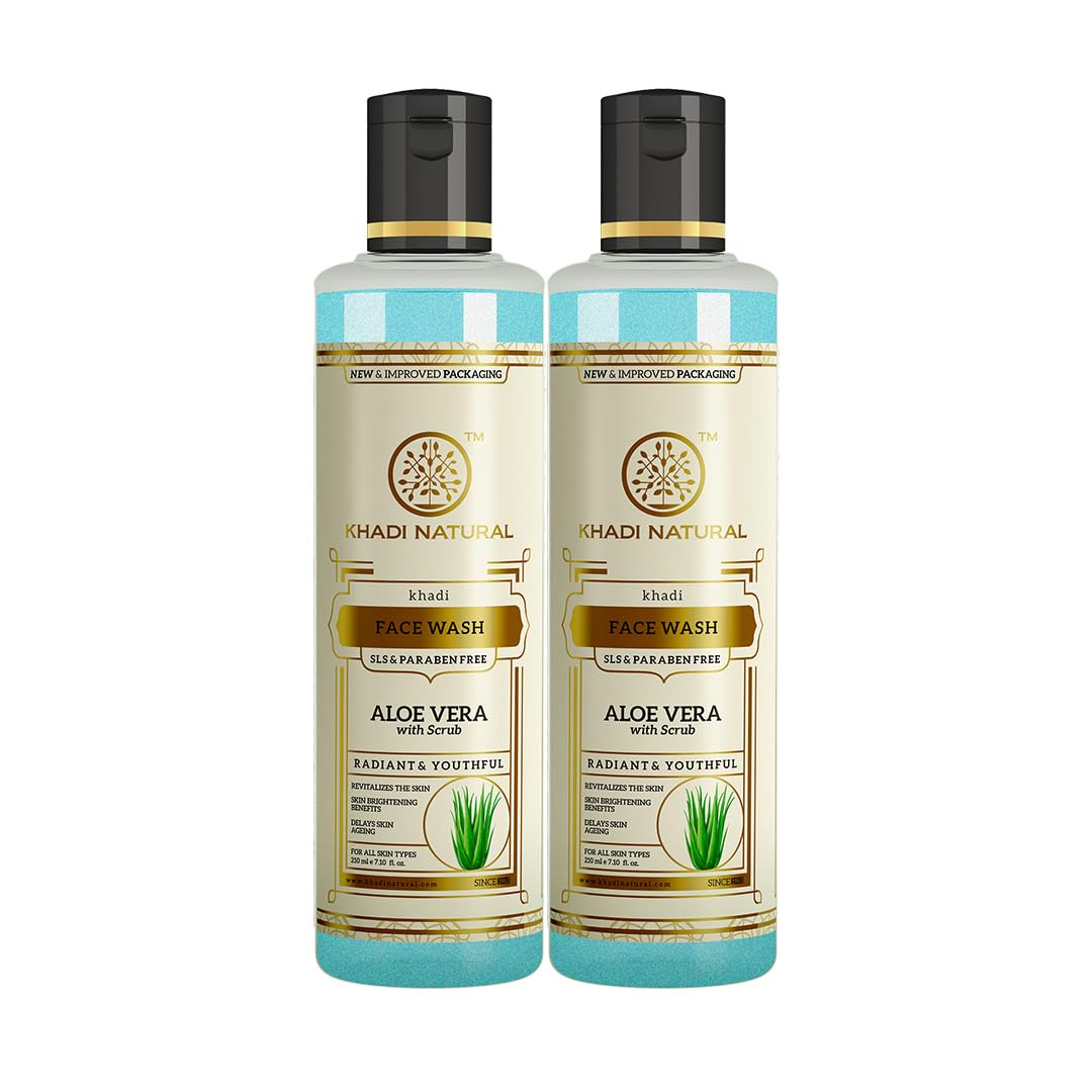 

Khadi Natural Aloe Vera Face Wash with Scrub for Younger-Looking Skin Pack of 2, 210 ml Each, Paraben Free
