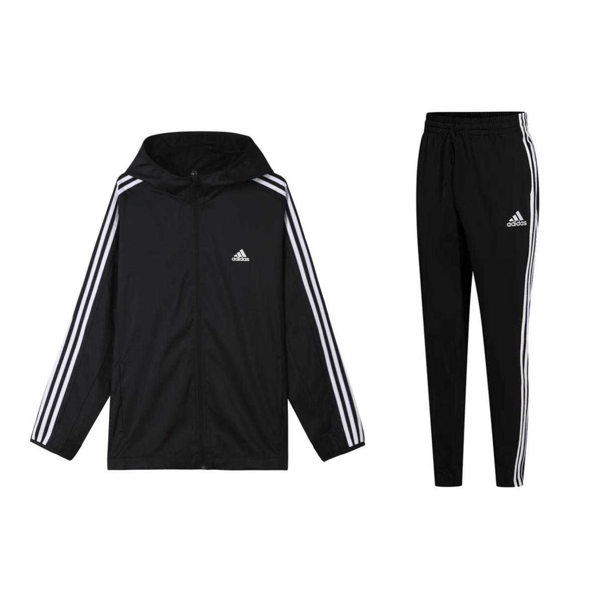 

Adidas Retro Classic Striped Knit Hoodie And Long Pants Casual Sports Set Men Sports Set Black GQ0622+GK8995 XXL