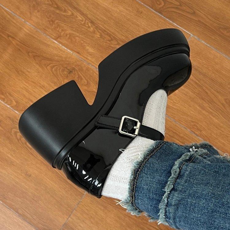 Platform Thick Heel Mary Jane Small Leather Shoes Spring New French Retro Round Head High Heel British Style Single Shoes