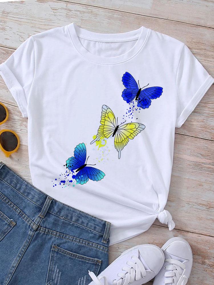 Fashion Women T-Shirt Love Butterfly Print T Shirt New Harajuku Tops Female Summer Tee Shirts Short Sleeve Tops Streetwear