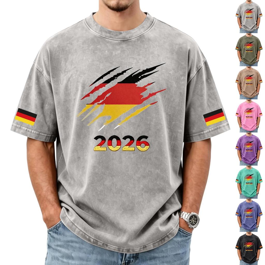 Men's German Football Graphic Print Short Sleeve T-Shirt, Effect Casual Top for Soccer Fans, Comfortable Fit