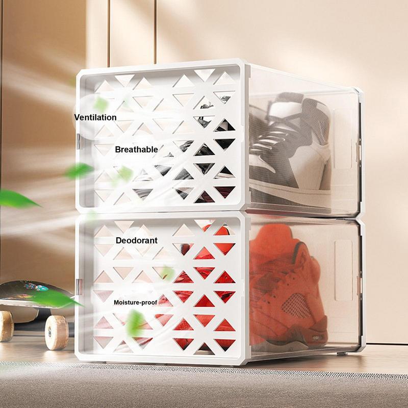 Shoe Storage Box 6x Stackable Shoe Bin Holder Space Saving Shoes Display Case Dustproof Home Storage Organization For Bedroom