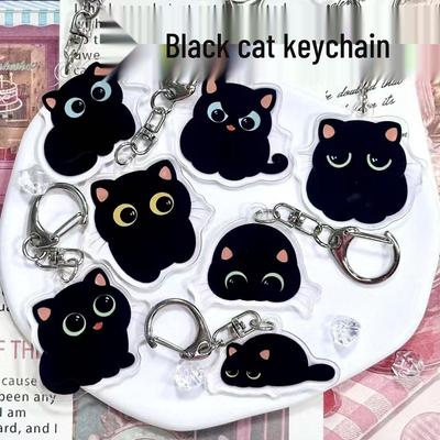 2D Zeichentrickkatze Acryl Schlüsselanhänger - Niedlicher Schwarzer Kater Rucksack Anhänger