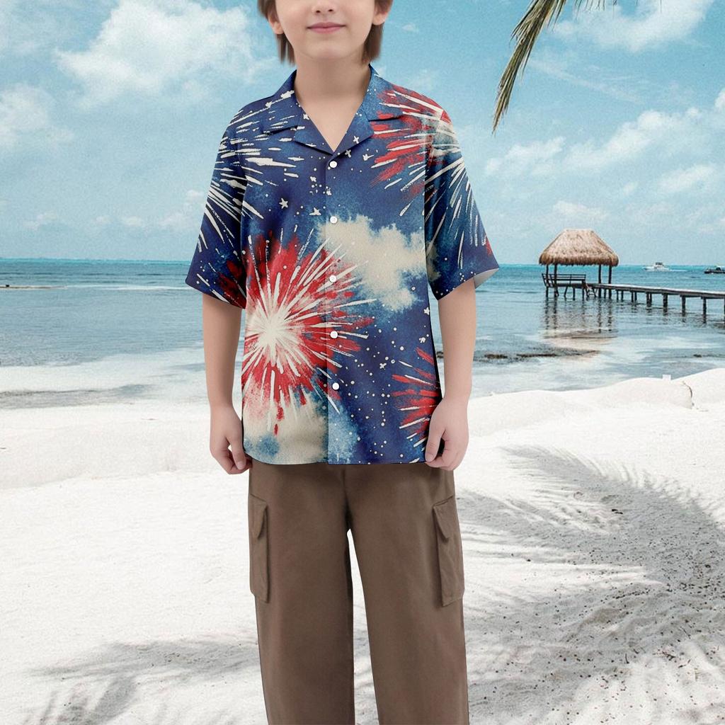 Boys' Casual Loose Short Sleeved Shirt With Fashionable Printed Shirt Top