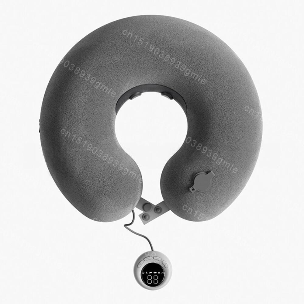 

Дорожная электрическая массажная подушка для мышц шеи Электрический массажер для шеи с подогревом, вибрацией, разминанием, шиацу-массажем, U-образная подушка серый