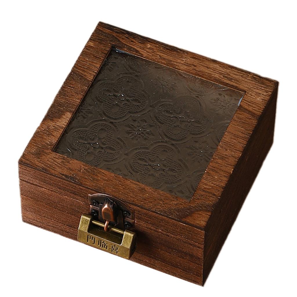 Elegant Begonia Pattern Jewelry Organizer With Glass Lid And Wooden Frame Storage Box For Vanity Table Decoration