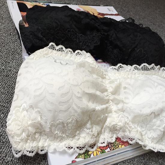 Women Strapless Bandeau Bras Sexy Cut Out  Tube Top Non-Padded Cross Back Lace Crop Bra Top