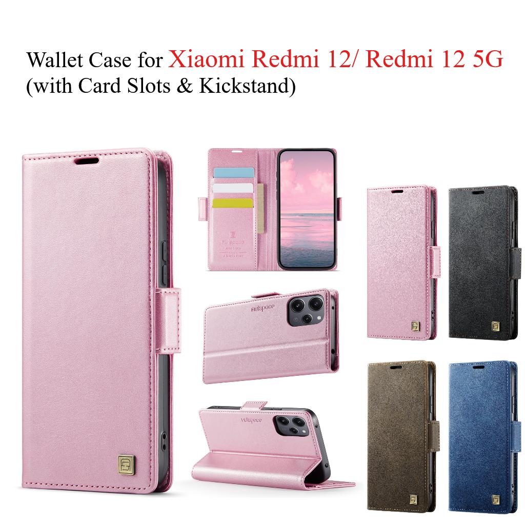 For Xiaomi Redmi 12/ Redmi 12 5G Wallet Case with Card Slots & Kickstand, 360° Protection Leather Case