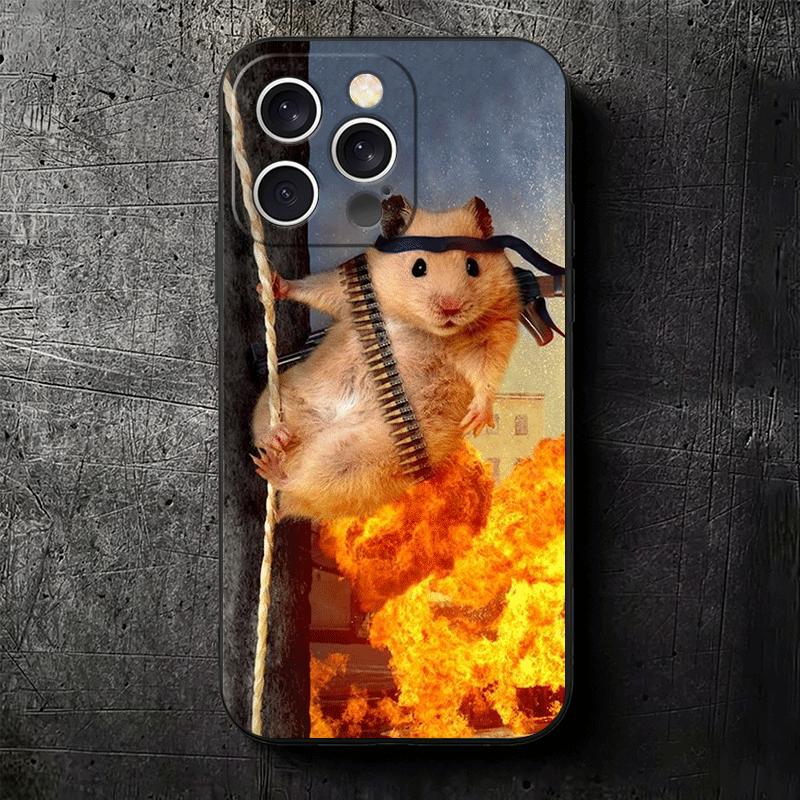 Funny Cute Pet Hamster Soft Phone Case for iPhone 16 16E 17 Air 15 Pro Max 14 Plus 13 Mini 11 12 7 Black Cover Back Shell