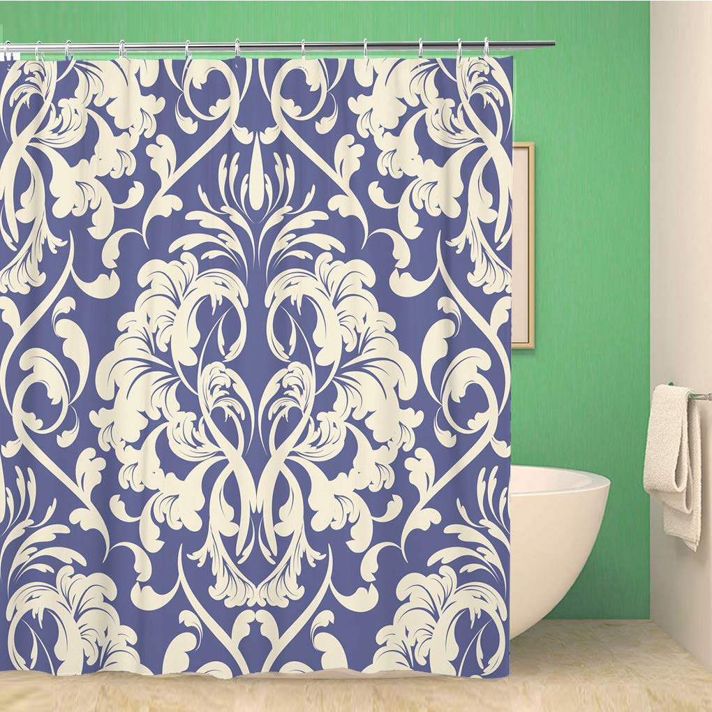 Antique Shower Curtain,Victorian Style Medieval Motifs With Classic Baroque Oriental Shapes,Cloth Fabric Bathroom Set With Hooks