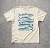 Blue Sardines Fish Lino Print Comfort Colors T-Shirt, Retro Ocean Life Graphic Tee
