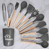 12-Piece Silicone Cookware Set with Wooden Handles - Non-stick, High-Temperature Resistant, Includes Spatula and Soup Ladle.