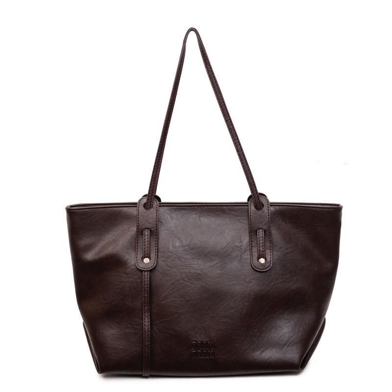 

Винтажная женская сумка-тоут большой вместимости: Повседневная студенческая сумка через плечо для осени/зимы 2025 кофейный