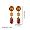 Silver Needle Caramel Amber Geometric Water Drop Earrings - European & American Retro High-End Trend 