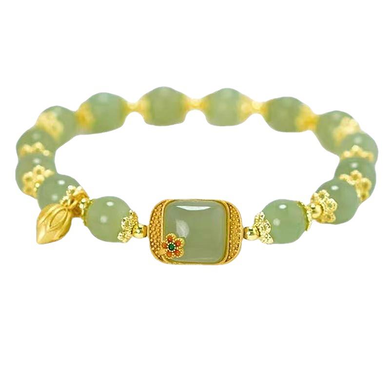 

Chinese Style High-grade Generous Light Luxury Auspicious Imitation Hetian Jade Square Sugar Lotus Flower Beaded Bracelet
