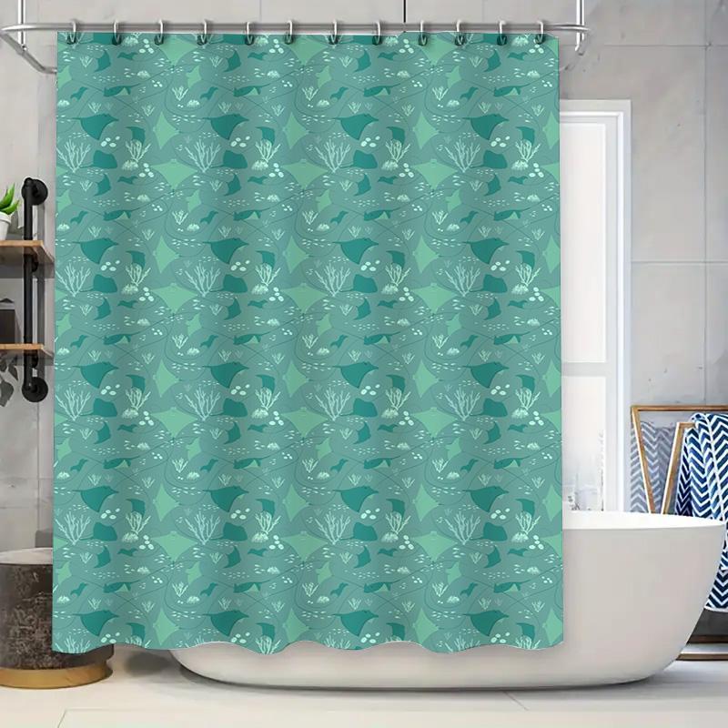 

Green And White Coral Pattern Shower Curtain Bathroom Decor Waterproof Fabric Size Customizable For All Kinds Of Bathrooms (Larg W60H190(CM)-1 Pcs