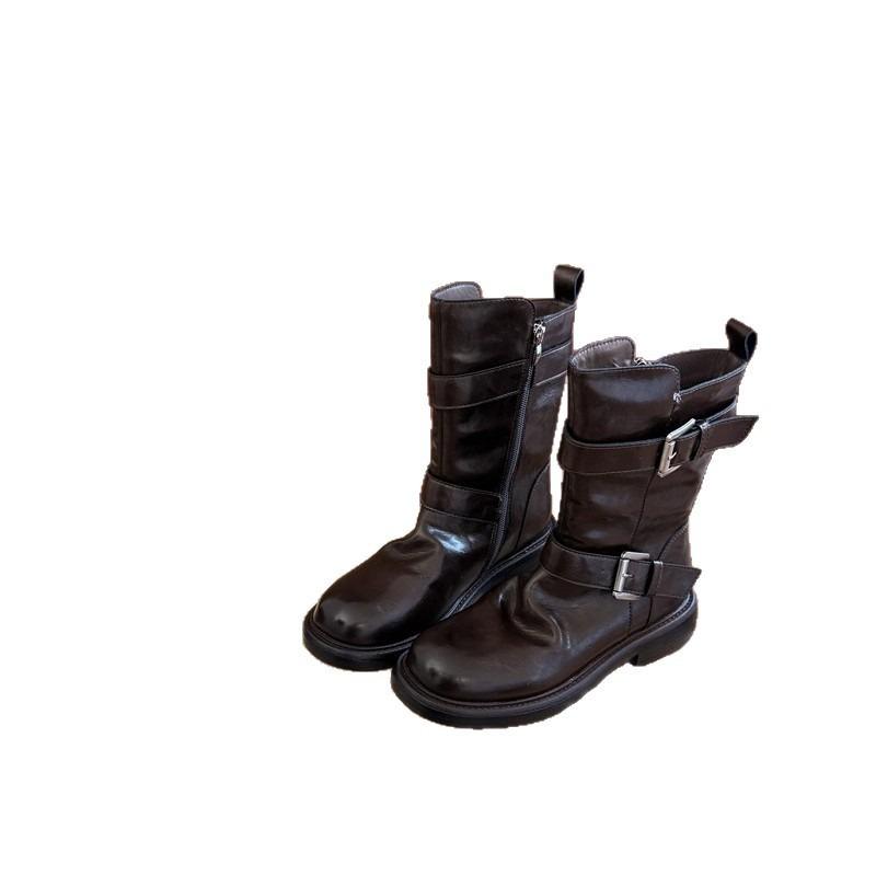 Retro Belt Buckle Platform Locomotive Short Boots Women's New Fashion Versatile Knight Thin Boots