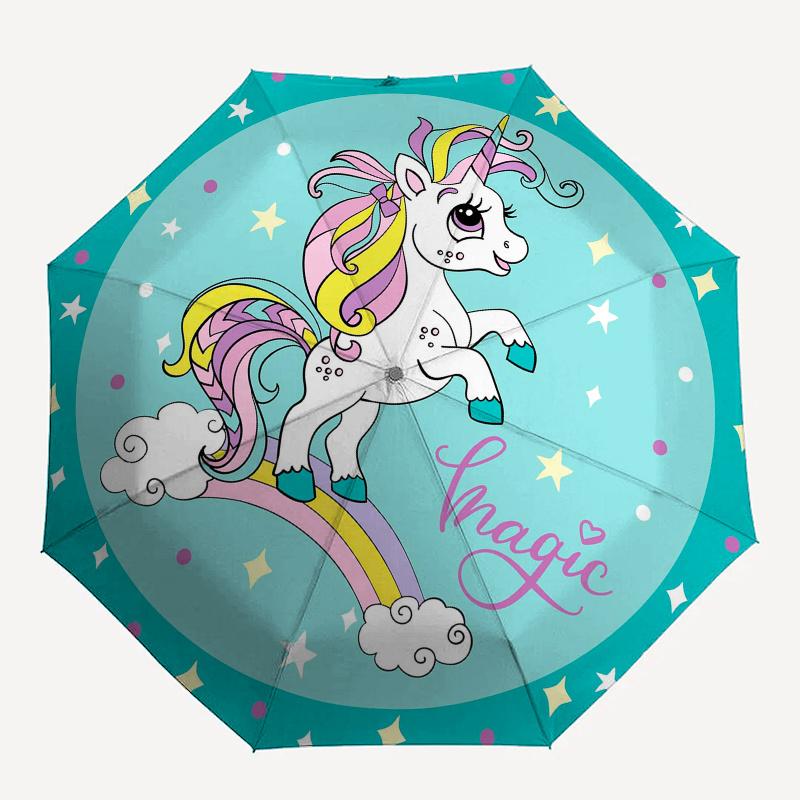 Magical Unicorn Sticker Decal for Kids Room DecorUmbrella, Portable 3-Fold Compact Umbrella,Christmas Gift ES478