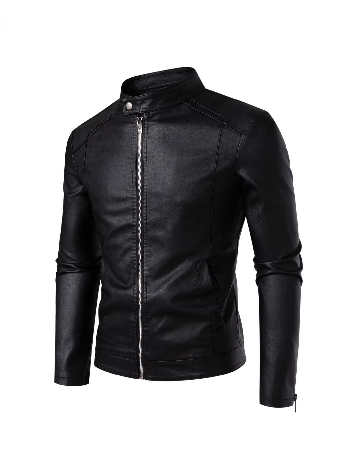 

Men s PU Leather Motorcycle Jacket - Autumn/Winter Stand-up Collar Trendy Coat XL (Asian)