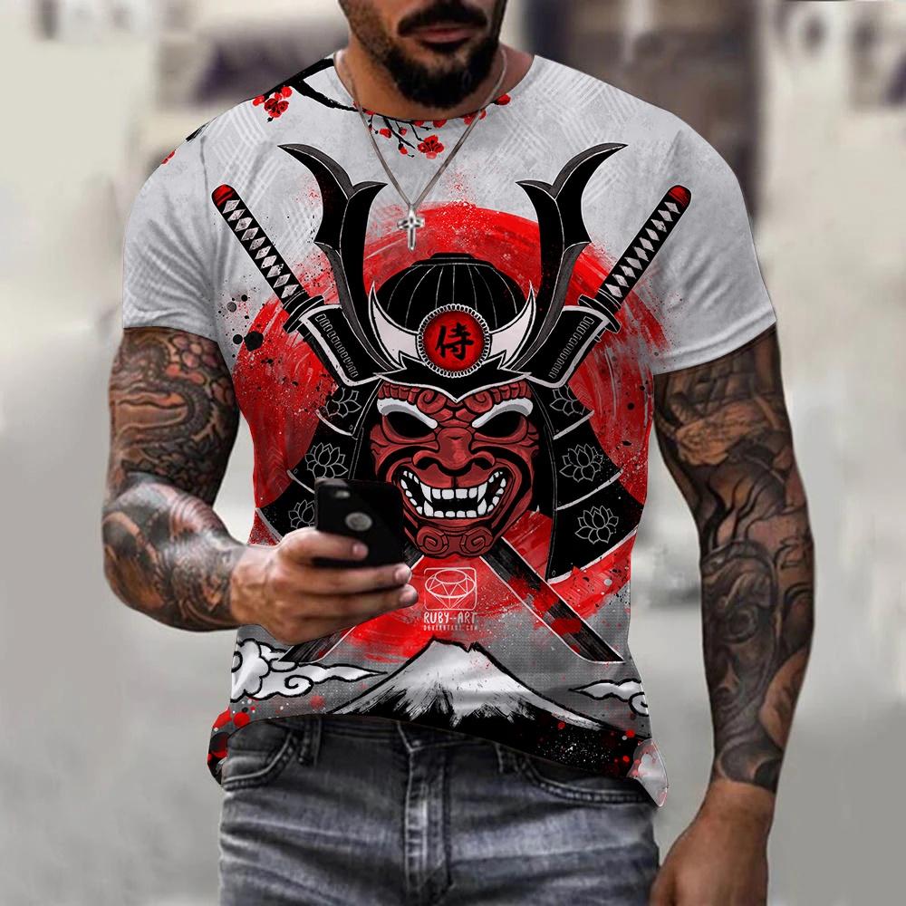 Men Women Fashionable Harajuku 3D Samurai Print T-Shirt Casual Cool Trendy Oversized Short Sleeve O-Neck T-Shirt