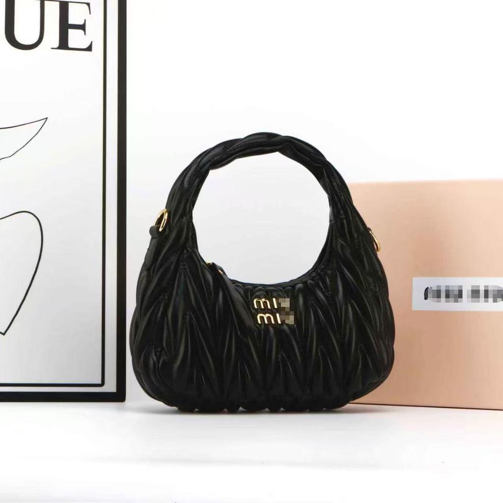Miu House Lambskin Ruched Dumpling Hobo Bag: Trendy Crescent Underarm Crossbody for Women