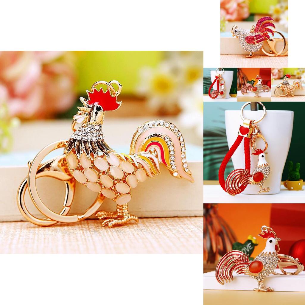 Exquisiter Metallschlüsselanhänger mit niedlichem Hahn und Henne als stilvoller Taschenanhänger Geschenk
