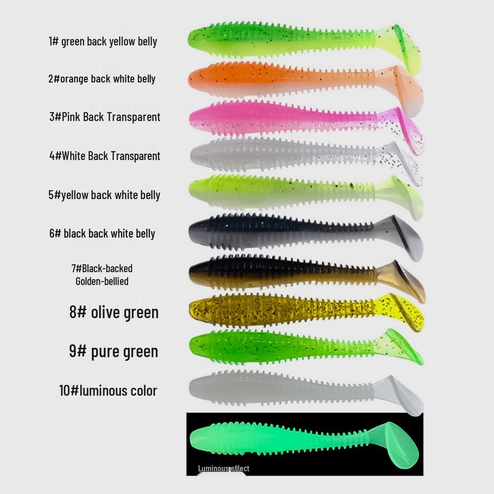 50-Piece Scented & Salted Ribbed T-Tail Soft Worm Lure for Fishing