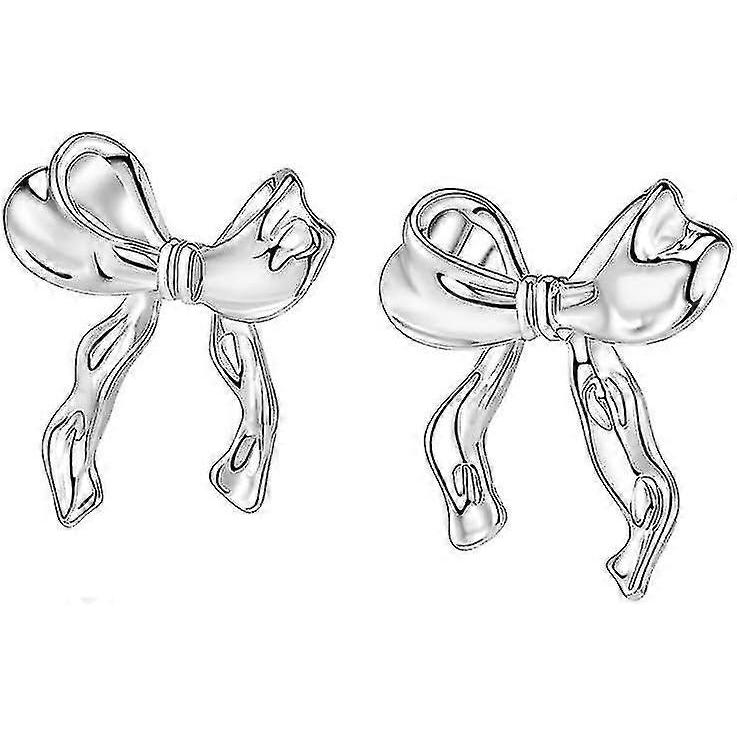 Gold Silver Bow Earrings Women Ribbon Stud Earrings Gift