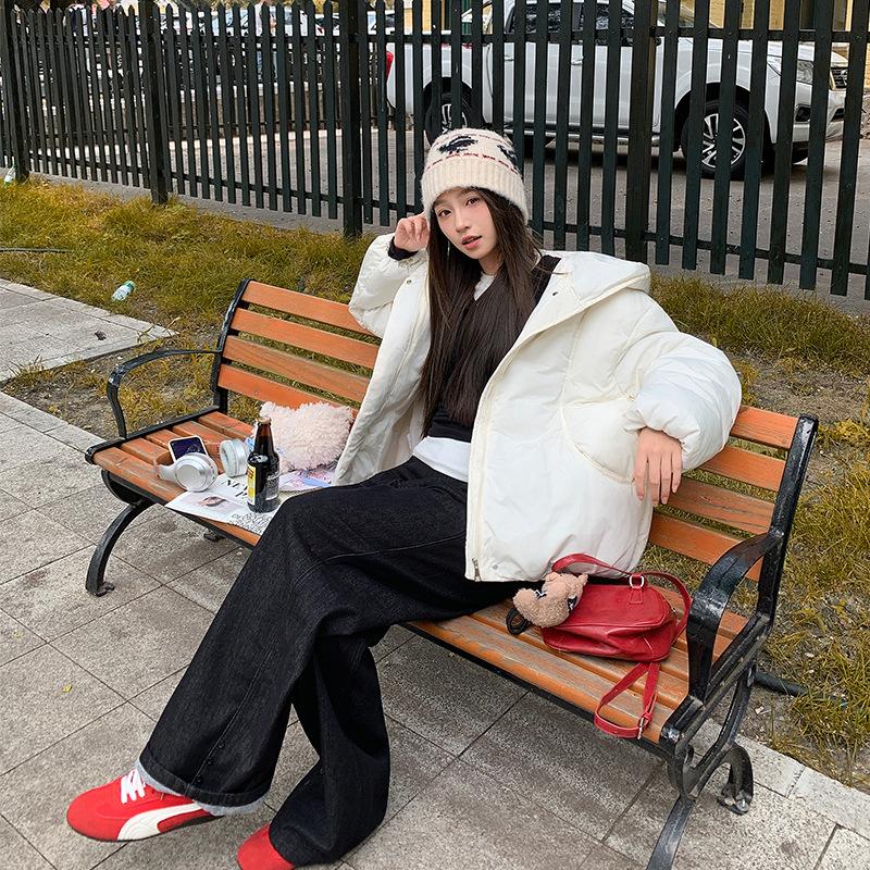 

Новая корейская ретро однотонная куртка с капюшоном и хлопковой подкладкой, пальто, женская зимняя свободная холодостойкая одежда с хлопковой подкладкой XL