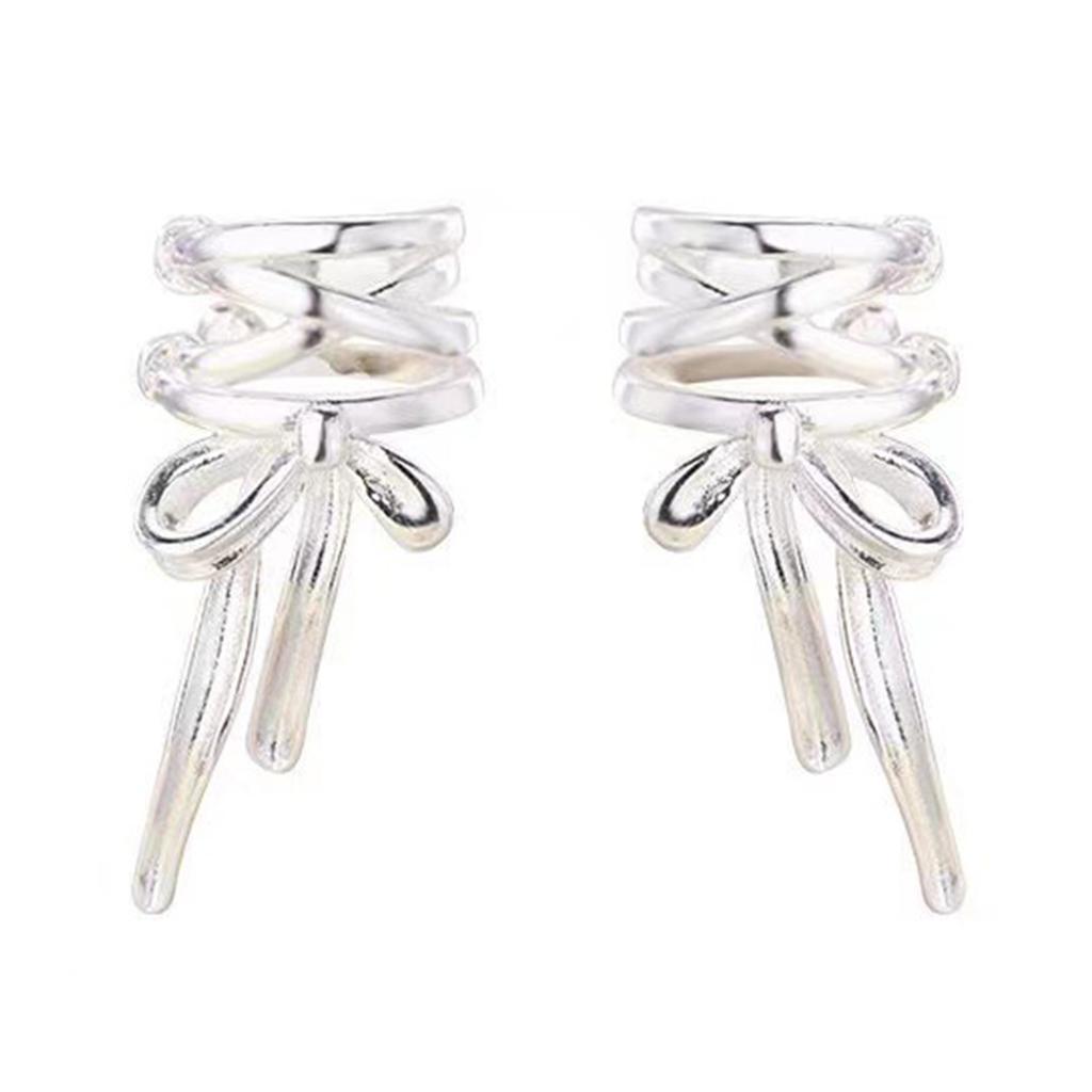 Exquisite Bowknot Ear Cuffs Clip Earrings for Women Fashion Non Piercing Ear Jewelry Metal Material Ear Clip for Daily