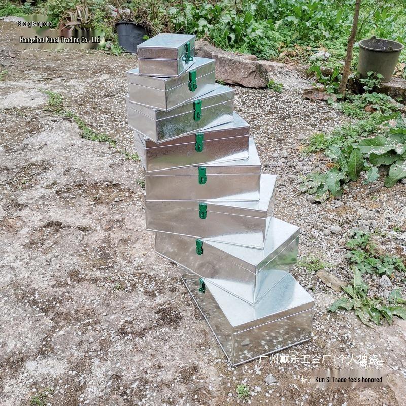 Galvanized Large Iron Sheet Toolbox with Lock - Portable Storage & Organizer for Woodworking