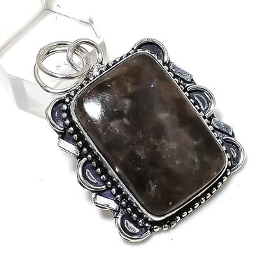 Natural Larvikite Stone Gemstone Handmade 925 Sterling Silver Pendant 1.89" N4K71