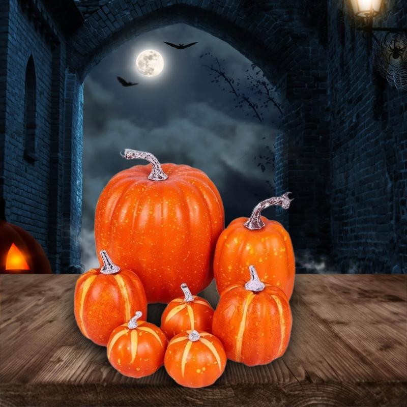 7pieces Halloween Artificial Pumpkin Thanksgiving Decorative Pumpkins Halloween Carnivals Foam Pumpkin Decors Kids Gift