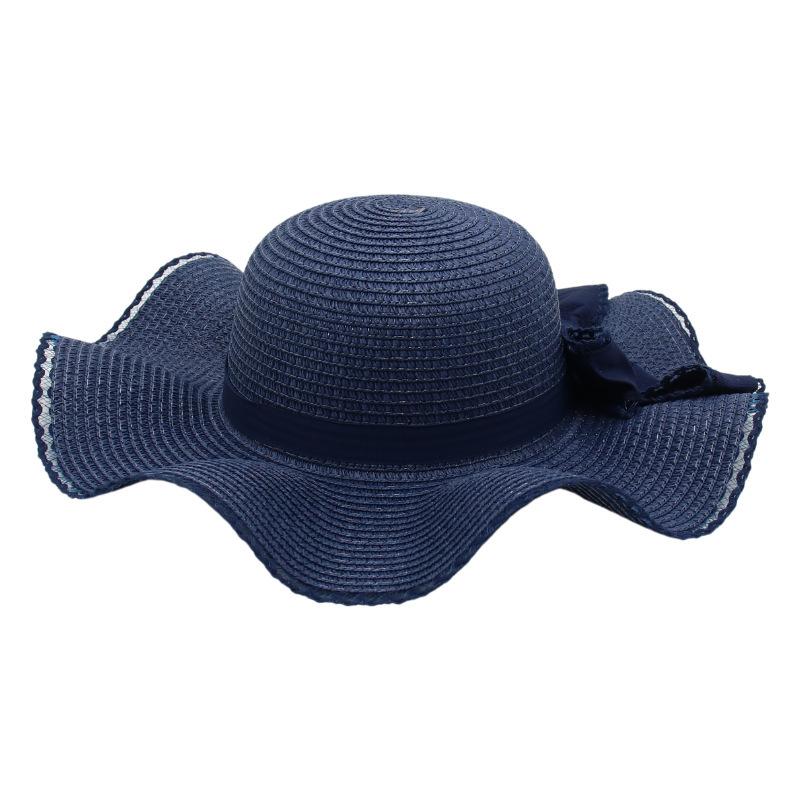 Frühling und Sommer Einfarbiger Lafite Strohhut Wellenförmiger Sonnenhut Panama Sonnenschutz Sonnenschirm Krempe