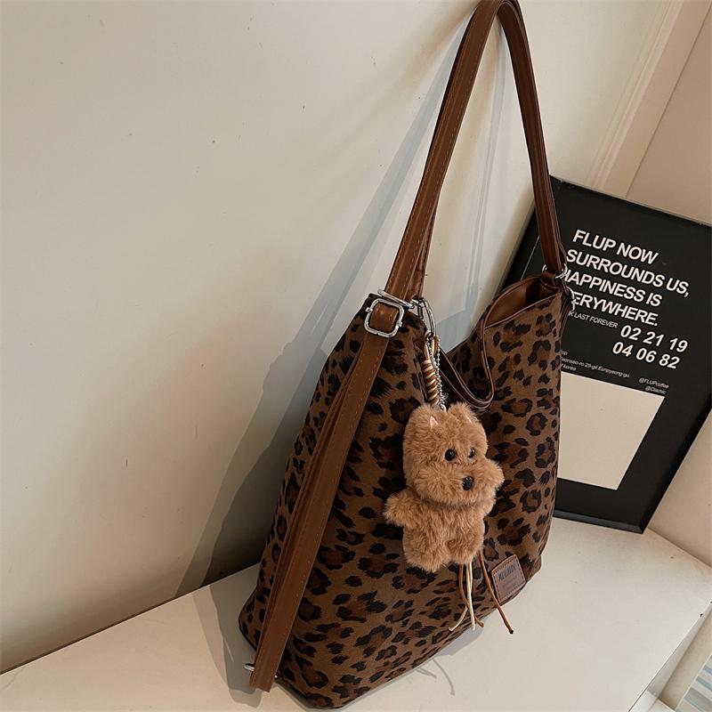 Leopard Print Tote Bag Women's Large Capacity Retro Shoulder Bag Multi-Functional Backpack