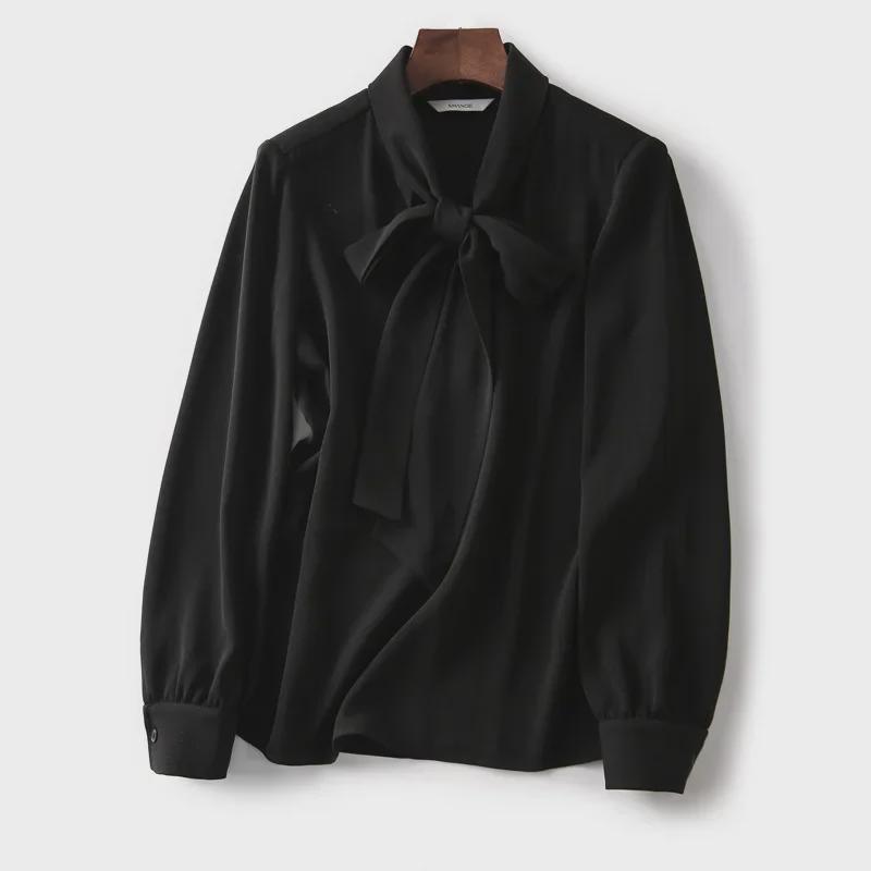 2024 Spring Chic Korean Style Chiffon Blouse with Ribbon Tie