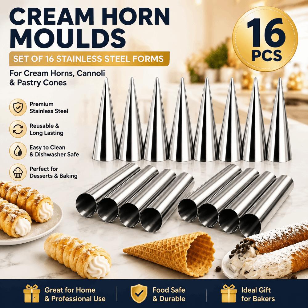 16pcs Non Stick Cone Cream Horn Mold Stainless Steel Croissant Conical Tube Mold  Kitchen Baking
