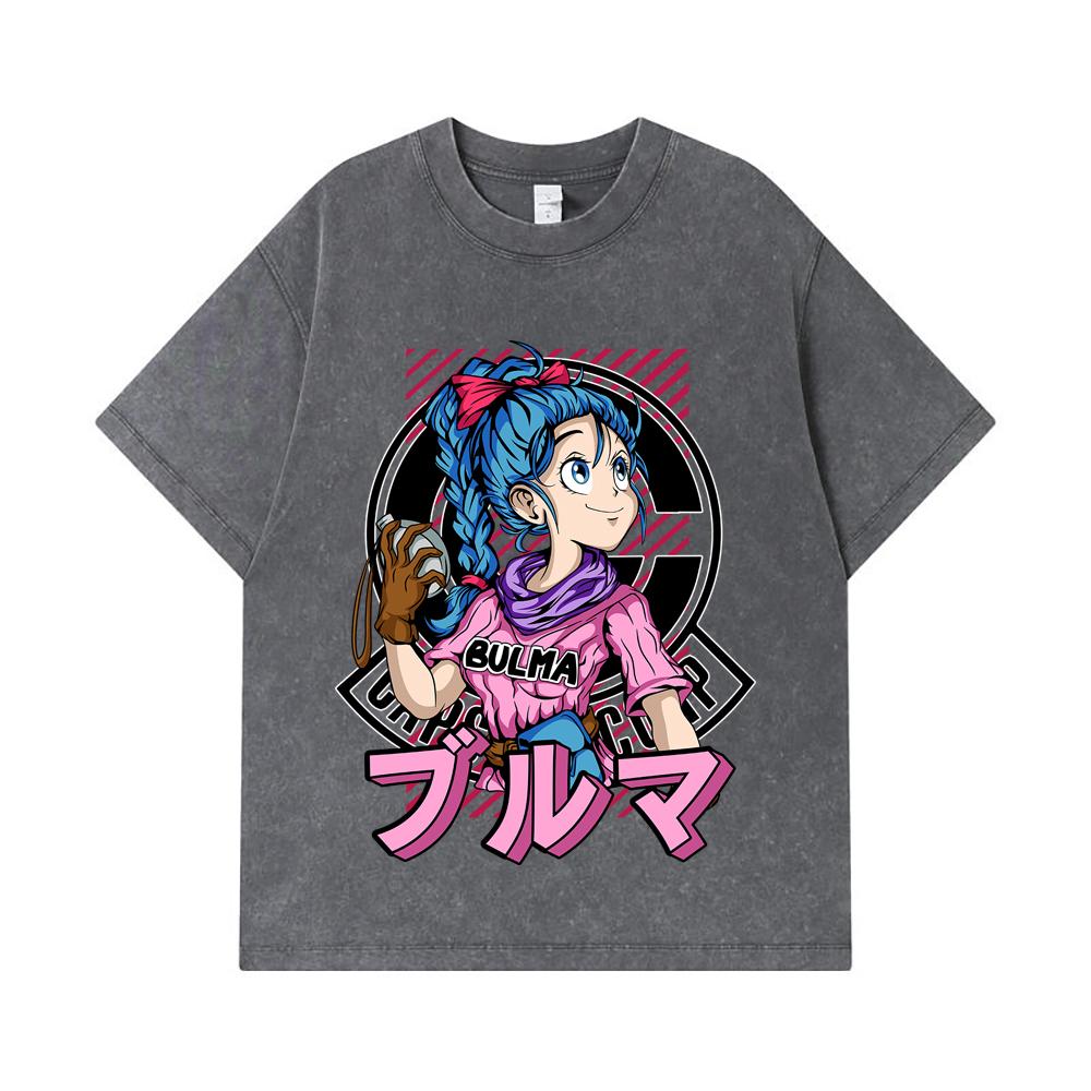 275 GSM Washed T-shirts 100% Cotton Dragon Ball V17 Bulma Print Unisex Heavy Cotton T Shirt