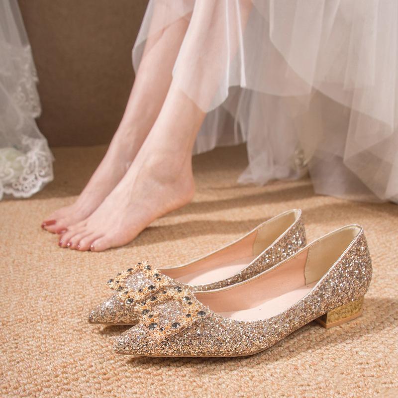 Niche Wedding Shoes Crystal Shoes Main Wedding Shoes New Bridesmaid Evening Dress High Heels Women's Thick Heel Bride Shoes